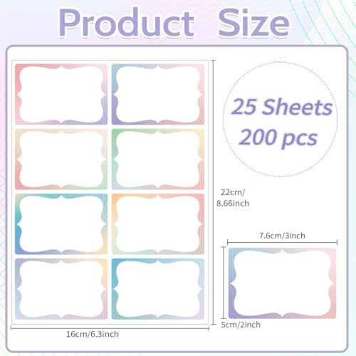 Starboling Gradient Color Plain Stickers, 200 Pcs, 3"x2" Border - Office, School & Home Name Labels - color: Gradient Color