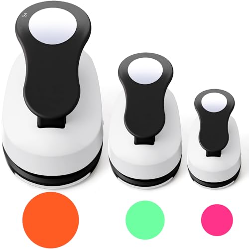Chengu 3 Pack Craft Paper Punch Circle 2, 1 and 5/8 Inch Punch Paper Punchers Round with 10 Pcs Sticker, Cutter Black for Card Making Scrapbook DIY Albums Photos Office Supplies - color: Black, style: Circle