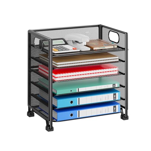 Simple Trending 6-Tier Letter Tray Organizer, Metal Mesh File Holder, Black | 6-Tier Large Capacity Paper Organizer | Metal Mesh | Non-Slip Feet | Tool-Free Assembly | 24H Support | Black for Office - size: 13.4" x 9.4" x 15.6"