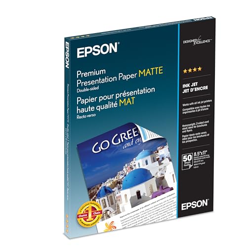 Epson Premium Presentation Paper MATTE (8.5x11 Inches, Double-sided, 50 Sheets) (S041568),Bright White - size: 50 Count (Pack of 1)