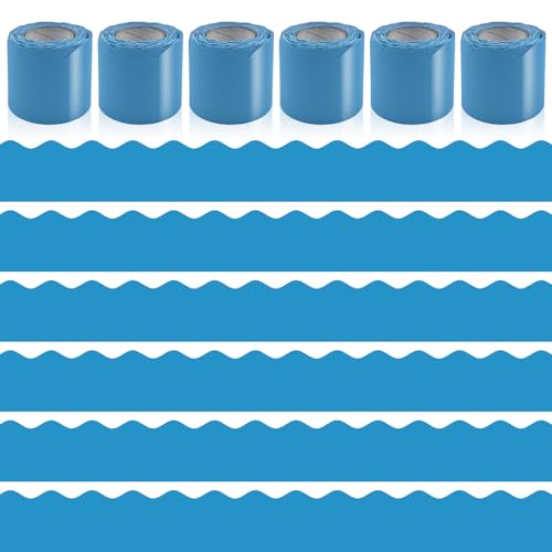 6 Rolls 196.8 Ft Bulletin Board Borders - Sky Blue Classroom Borders for Scalloped Bulletin Board Trim - Teacher Border for School, Classroom, Office, Poster, Home & Party Decorations - color: Sky Blue