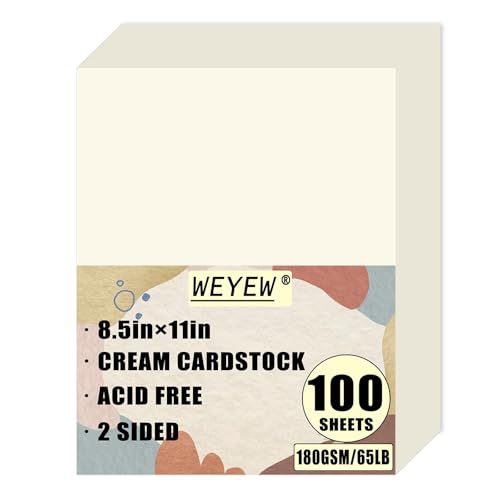 100 Sheets 65lb Cream Cardstock, 8.5" x 11", Printer Off-White Paper for DIY Craft Card Making Premium Card Stock Blank Invitation Paper Greeting Cards, 65LB Cover 180 GSM - color: Cream, size: 65lb-100sheets