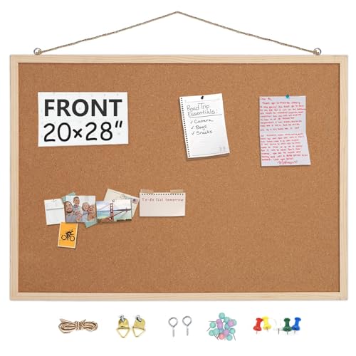 TooCust 20x28 Cork Boards for Walls with Solid Wood Frame, Whiteboard and Cork Board Combo, 2-in-1 Bulletin Board for Office & Home, Decorative Hanging Pin Notice Board, 1 Pack - color: Beige, size: 20" x 28"
