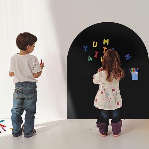 Arch Magnetic Wall Decal for Kids, 40 x 32 Upgraded Self-Adhesive Magnetic Chalkboard for Wall, Magnet Wall Drawing Learning for Playroom, School, Home(Black) - color: Black, size: 32"W x 40"H