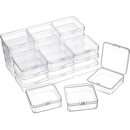 24 Packs Small Clear Plastic Beads Storage Containers Box with Hinged Lid for Storage of Small Items, Crafts, Jewelry, Hardware(3.3 x 3.3 x 1.2 Inches) - size: 3.3 x 3.3 x 1.2 in