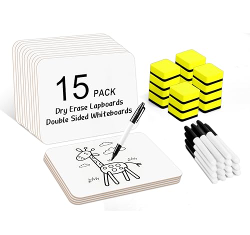 Dry Erase Lapboards, HERKKA 15 Pack Double Sided Dry Erase Lap Boards 9 x 12.5 Inch, 15 Markers, 15 Erasers, Small Dry Erase Boards for Students Classroom Teacher Supplies - style: 15 Boards+15 Erasers+15 Markers