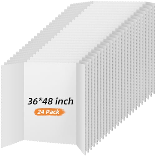 Ctosree 24 Pcs 48 * 36 Inch Tri Fold Poster Board Bulk, Science Fair Project Display Paperboard, Single Wall, Lightweight Presentation Board (White) - color: White, size: 48 x 36 inch