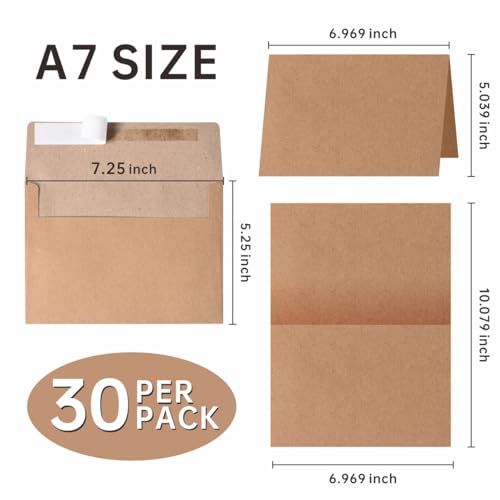 70 Packs A4 Envelopes, White, 4x6 Photo, Self Seal for Invitations, Weddings, Baby Shower, Photos, Postcards, Greeting Cards, Mailing (Kraft, 30 Pack A7 Cards and Envelopes) - color: Kraft, size: 30 Pack A7 (5.31x7.28in) Cards and Envelopes