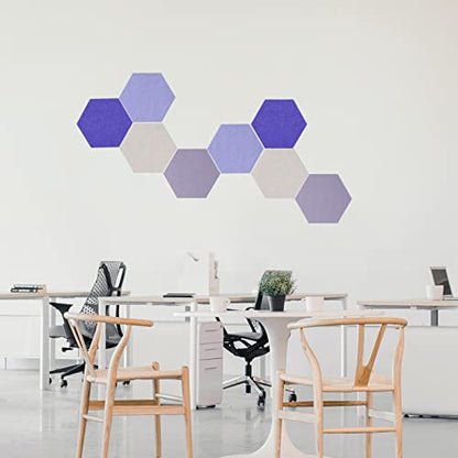 LAJAR 8 Pcs Self Adhesive Felt Bulletin Board Tiles (Large), Hexagon Color Felt Pin Board Wall Tiles for Photos, Pictures, Memos (Purple Large) - color: Purple
