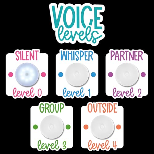 Honoson Voice Level Chart for Classroom with 5 Pack Magnetic Puck Lights Noise Level Chart Teacher Educational Management Supplies for Elementary School Preschool Music Class(Muted,Classic) - color: Muted, style: Classic