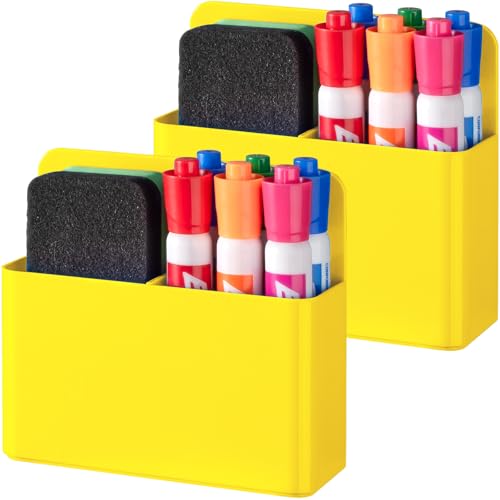 BEYGORM 2 Pack Plastic Magnetic Pen Holder for Refrigerator, Dry Erase Marker Holder for Whiteboard，Magnet School Locker Organizer Accessories, Pencil Cup, Pen Caddy, Classroom Organization(Yellow) - color: yellow