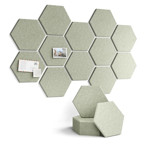 Fluxynara Hexagon Cork Board Alternative for Walls Decor-12-Pack Felt Bulletin Board Tiles,with 30 Pushpins,70 Adhesive Tabs for Office,Classrooms & Home Pin Board Felt Board-Sage - color: Sage, size: 12-Pack