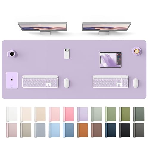 YSAGi Leather Desk Protector, Office Mat, Large Mouse Mat, Non-Slip PU Leather Blotter, Laptop Desk Mat, Waterproof Writing Pad for Office and Home(Light Purple, 63" x 24") - color: Light Purple, size: 63" x 24"