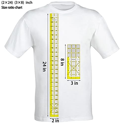 Acrylic Ruler 7 Piece Set, Non Slip Rings 50 Pieces, Quilting Rulers, Size (6"x24"), (2"x24"), (3"x18"), (3"x8"), (1.5"x12"), (1"x12"), (1"x6") (Yellow-7 Piece Set) - color: Yellow-7 piece set
