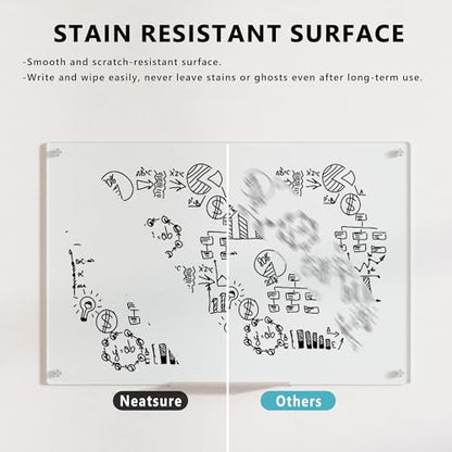 Magnetic Glass Whiteboard for Wall, 48" x 32" Large Dry Erase Board, Frameless Wall-Mounted White Board School, Classroom, Office & Home - size: 48" x 32"