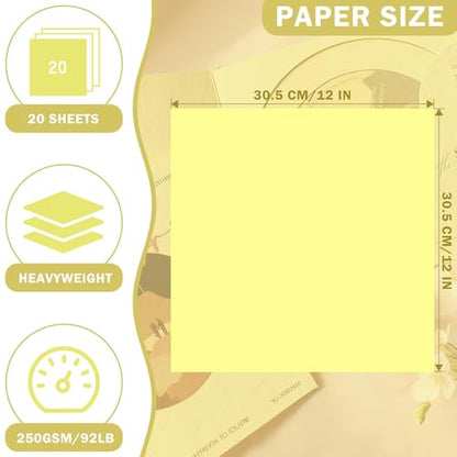 20 Sheets Light Yellow Cardstock 12" x 12" Card Stock 250gsm/92lb Thick Construction Paper for Cricut, Scrapbook, Crafts, Card Making UAP34LY20 - color: Light Yellow