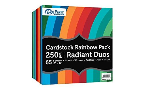 Accent Design Paper Accents Variety Pack, Rainbow Cardstock, Radiant Duo, 12x12 Inch, 250 Pack, 65lb Coordinated Color Cardstock, Scrapbooking, Card Making, and Crafts - color: Radiant Duo 250pc