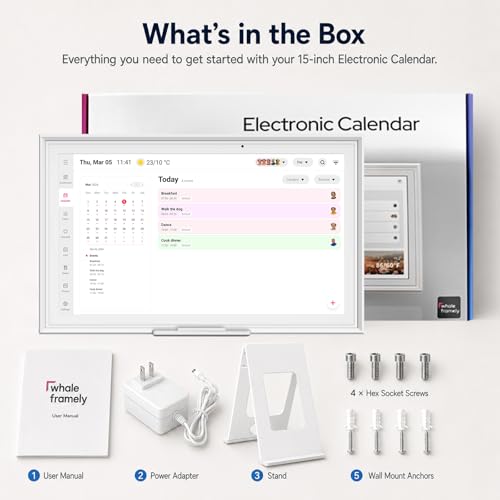 15.6" Digital Calendar, Planner Electronic Calendar & Chore Chart, Touchscreen Interactive Electronic Organizer for Monthly, Weekly & Daily Agenda, Chore Chart, Digital Photo Display, Wall & Desk Mountable