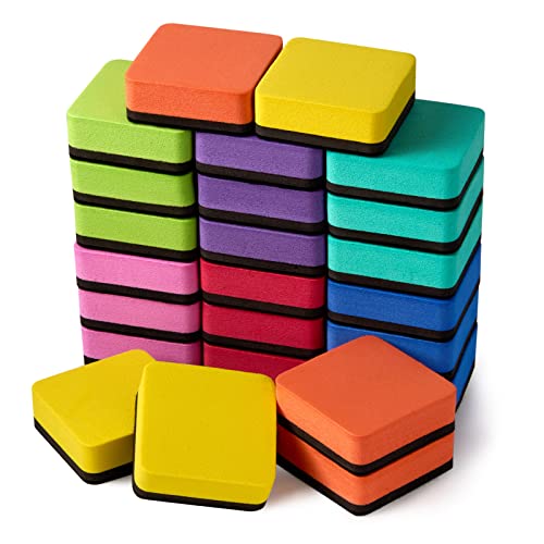 Favide 24 Pack Magnetic Whiteboard Dry Erase Erasers Chalkboard Cleansers for Classroom, School Supplies and Office (Square, 8 Color) - color: Square, 8 Color