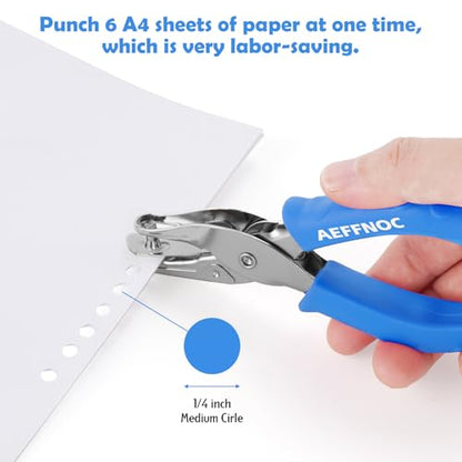 AEFFNOC Single Hole Punch, One Hole Puncher with Soft Grip Handle, 1/4 Inch Paper Hole Punches, Small Hole Punchers with Paper Mess Tray, 6 Sheets Capacity, for Crafts, Scrapbooks (Blue) - color: Blue 1/4 inch