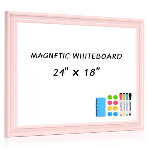 Dry Erase White Board for Wall, 24"x18", Pink Wooden Frame | Magnetic, Decorative Whiteboard, Wall Mounted, for Home, Office, Kitchen, Dorm - color: Pink, size: 24"W x 18"H