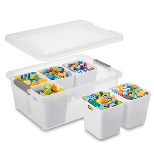 MACOPRO 17 QT Clear Storage Bins with Lids Plastic Box Multipurpose Stackable Storage Containers for Organizing Tool,Craft,Crayon,Marker Pen(White, 1Pack-6-in-1) - size: 1Pack-17QT-6-in-1