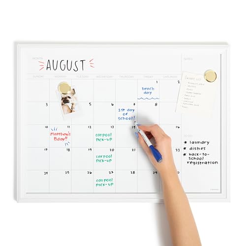 U Brands Magnetic Dry Erase Monthly Calendar Whiteboard Value Pack, 24" x 18", Wall Mounted Planner Board with Wood Style Frame, Home Office & Kitchen Family Command Center, Includes Markers & Magnets