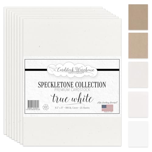 Cardstock Warehouse Speckletone True White/Off White Card Stock Paper – 25 Sheets, 8.5 x 11", 100 lb/270 gsm – 100% Recycled Premium Matte Cardstock for Cardmaking, Printing, and DIY Craft Projects - color: True White (Off White), size: 8.5 x 11 - 25 Shee