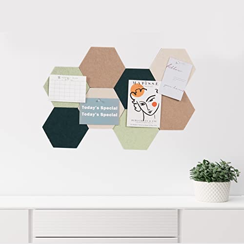 LAJAR 8 Pcs Hexagon Felt Bulletin Board Tiles, Self Adhesive Felt Pin Board Wall Tiles for Photos, Pictures, Memos (Green) - color: Green