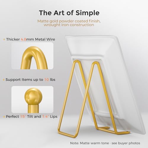 TR-LIFE Plate Stands for Display - 6 Inch Plate Holder Display Stand + Metal Frame Holder Stand for Picture, Decorative Plate, Photo Easel, Tabletop Art (Gold 2 Pack) - size: 6 Inch