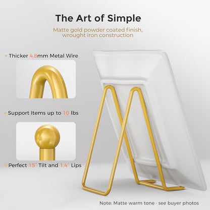 TR-LIFE Plate Stands for Display - 6 Inch Plate Holder Display Stand + Metal Frame Holder Stand for Picture, Decorative Plate, Photo Easel, Tabletop Art (Gold 2 Pack) - size: 6 Inch