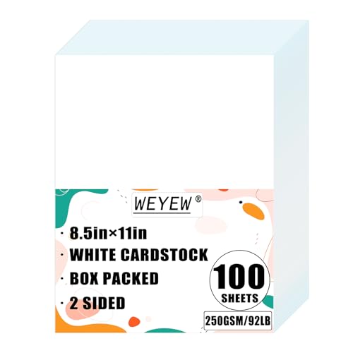100 Sheets 92lb White Cardstock, 8.5" x 11", Thick Bright White Paper Envelops Making Blank Invitation Paper Greeting Cards DIY Craft, 92LB Cover 250 GSM - color: White, size: 92lb-100sheets