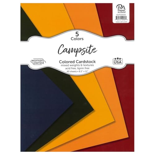 Accent Design Paper Accents Variety Pack, Campsite Cardstock Pack, 40 Sheets, 5 Coordinating Colors, Mixed Weights and Textures, Scrapbooking Cards and Crafts, 8.5x11 Inch - color: Campsite