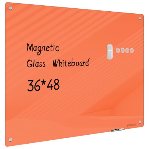 Magnetic Glass Whiteboard - Glass Dry Erase Board 48"x36" Large Frameless Glass Board for Walls Office School and Home, Orange - color: Orange, size: 48" x 36"