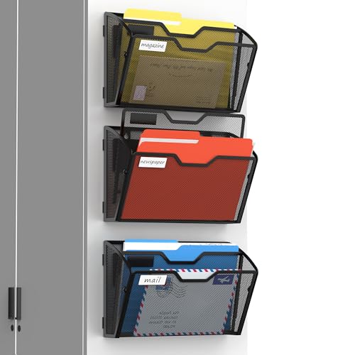 Docnest 2 Tier 3 Pack Magnetic Wall Mounted File Holders,Mesh Letter Organizer, Magnetic Hanging Mail Paper Document Organizer for Office, Home, School, Black - color: 2 Tier Magnetic Black-3 Pack