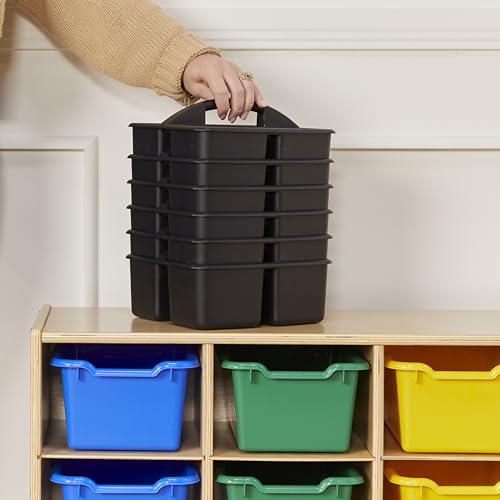 ECR4Kids 3-Compartment Small Plastic Caddy, Multipurpose Organization, Black, 6-Pack - color: Black