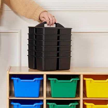 ECR4Kids 3-Compartment Small Plastic Caddy, Multipurpose Organization, Black, 6-Pack - color: Black