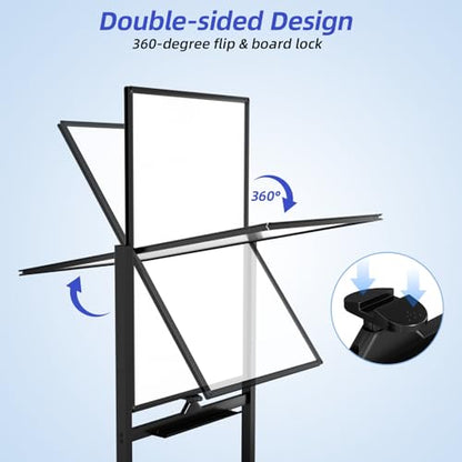 VOWNER Magnetic Mobile Whiteboard, 40" x 24" Double-Sided Dry Erase Board with Stand, Includes a Pen, Eraser, and Magnetic Buttons, Aluminum Frame Rolling Whiteboard for Home, Office, or Classroom