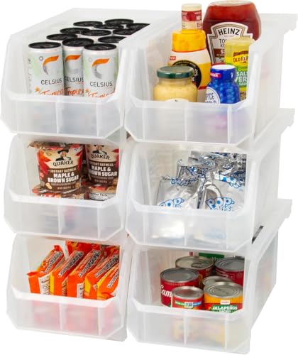 ReadySpace Large Plastic Storage Bins, Stackable Organizer Containers for Closet Pantry Shelf Garage and Office Organization, Clear, 6 Pack - color: Clear, size: Large, 6-Pack