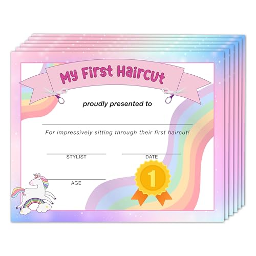 First Haircut Certificate, Rainbow First Haircut Keepsake Award Gifts for Kids Baby, 1st Hair Cut Souvenir Milestone Marker Supplies, 25 Pack Achievement Certificates of Recognition, 28 - style: Rainbow