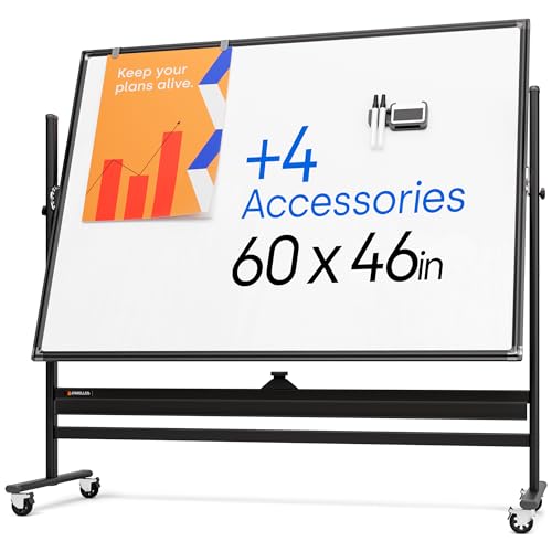 Rolling Dry Erase Board 60 x 46 - Large Portable Magnetic Whiteboard with Stand - Double Sided Easel Style with Wheels - Mobile Standing Whiteboard for Office, Classroom & Home - color: Jet Black, size: 60x46