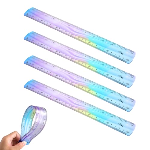 4 PCS Flexible Ruler 12in Bendable Ruler, with Centimeters and Inches, Suitable for Schools, Classrooms, Offices, Children and Adults, Can Be Used as a Gift (Color)