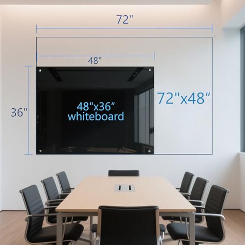 KIZZBY Magnetic Glass Dry Erase Board - Large Black Whiteboard for Wall 72"x48" Frameless Black Board for Office, Home & School - color: 72"x48" Black