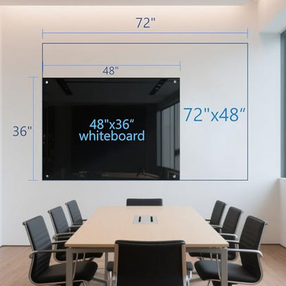 KIZZBY Magnetic Glass Dry Erase Board - Large Black Whiteboard for Wall 72"x48" Frameless Black Board for Office, Home & School - color: 72"x48" Black