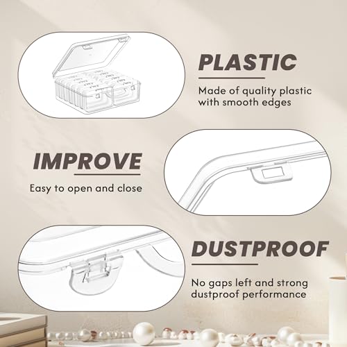 zoeynex Small Bead Organizers and Storage, 12 Clear Plastic Boxes with Hinged Lids, for Beads, Jewelry Making, Crafts, Hardware, Fishing Tackle, Small Parts (32 Labels) - size: 3" x 2" x 0.8" (12 Pack)