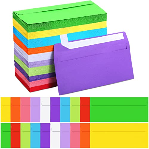 Outus 500 Pcs #10 Colored Envelopes Business Envelopes Adhesive Security Letter Size for Mailing Office Letter Check Invoices Letterhead Invitations Announcements 4-1/8 x 9-1/2''(Bright) - color: Bright