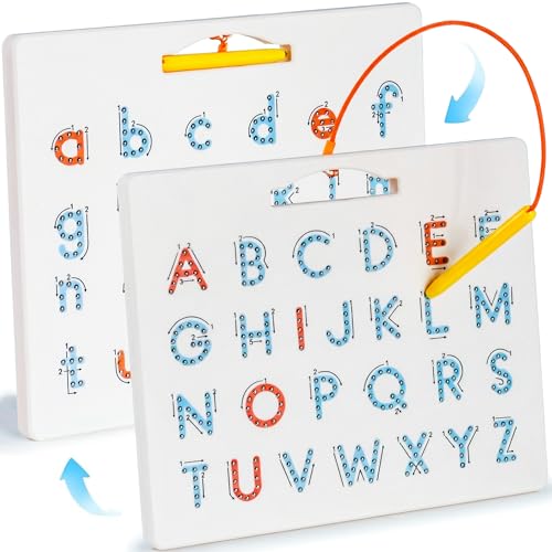 LovesTown Magnetic Alphabet Tracing Board, Double Sided Magnetic Letter Board for Kids Preschool Educational Learning Toys for Toddlers - size: 13"W x 10"H