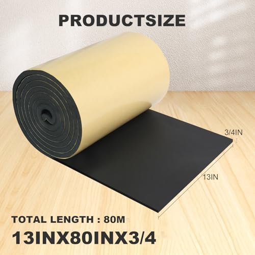 Closed Cell Insulation Neoprene Foam Sheet, 13 in x 80 in x 3/4 in Soundproof Foam Rubber Sheet with Adhesive, Multi-Function Waterproof Foam Padding - color: Black, size: 13 in x 80 in x 3/4 in