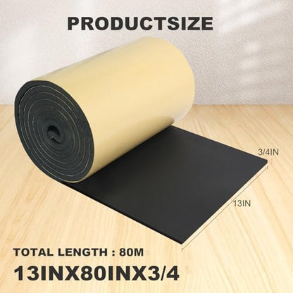 Closed Cell Insulation Neoprene Foam Sheet, 13 in x 80 in x 3/4 in Soundproof Foam Rubber Sheet with Adhesive, Multi-Function Waterproof Foam Padding - color: Black, size: 13 in x 80 in x 3/4 in