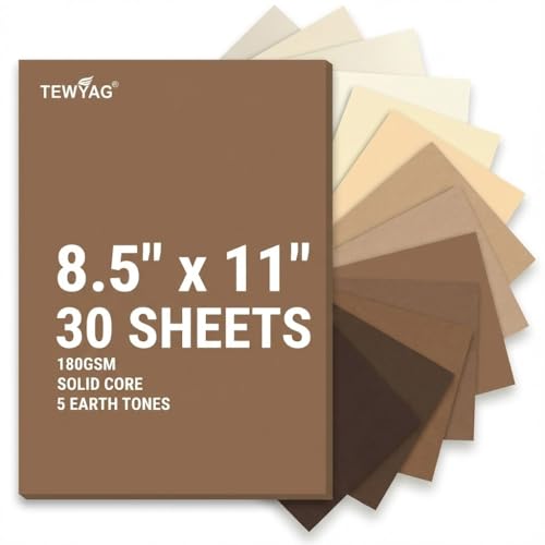 Neutral Cardstock Paper 8.5 x 11 Inch, 30 Sheets Premium Boho Earth Tones 5 Colors 65lb / 180gsm Smooth Virgin Pulp Solid Core Brown Colored Papers for Cricut, Scrapbooking, Wedding Invites & Crafts - color: Earth Tone